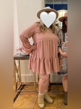 Women's Dusty Rose Tiered V-Neck Tunic Dress
